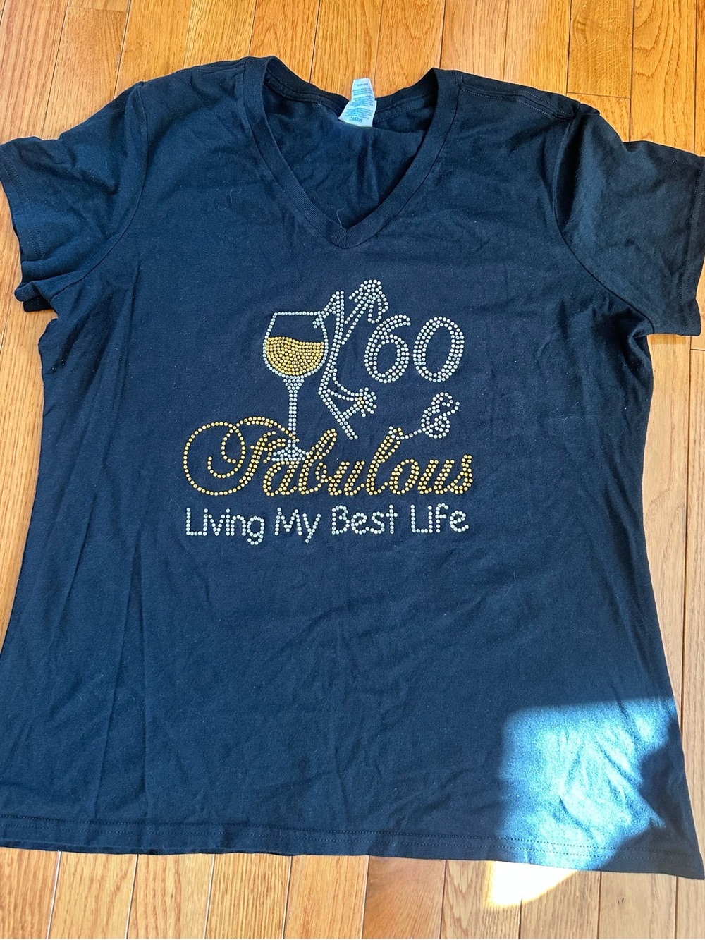 Black "60 & Fabulous" Rhinestone V-Neck Tee - Living My Best Life